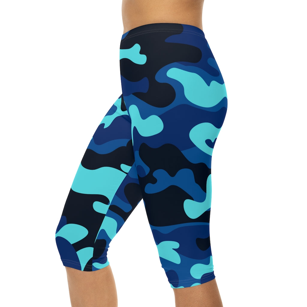 Brilliant Blue Camo Capri Leggings